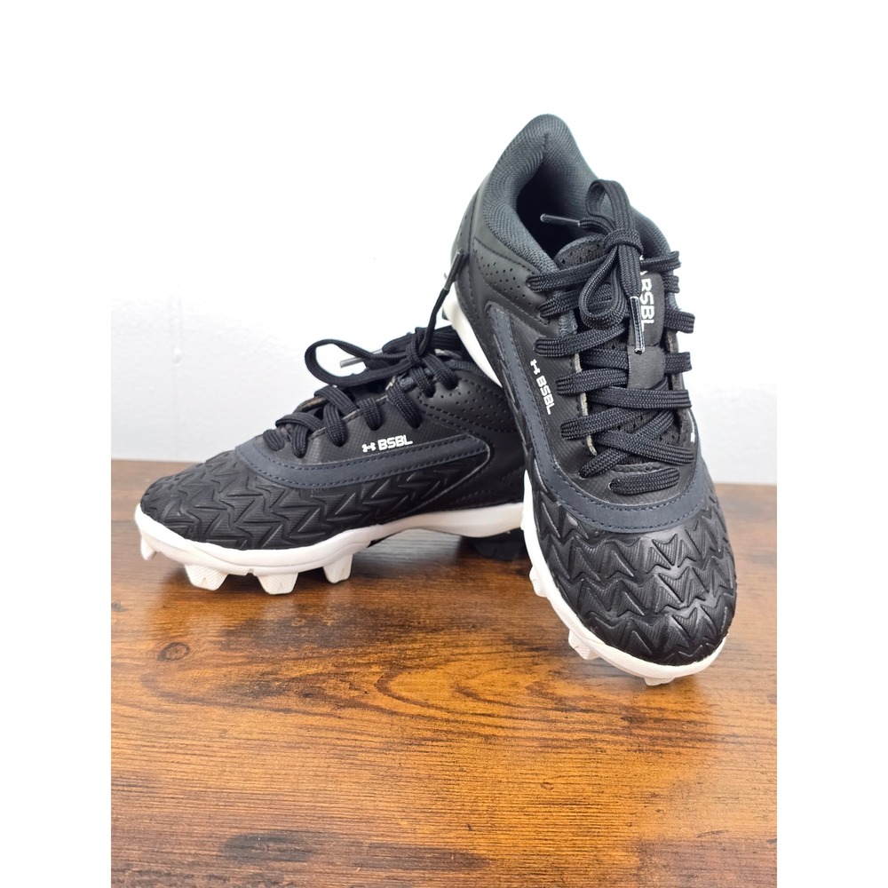 Under Armour Harper 8 Mid RM Youth Baseball Cleats Black White 12K